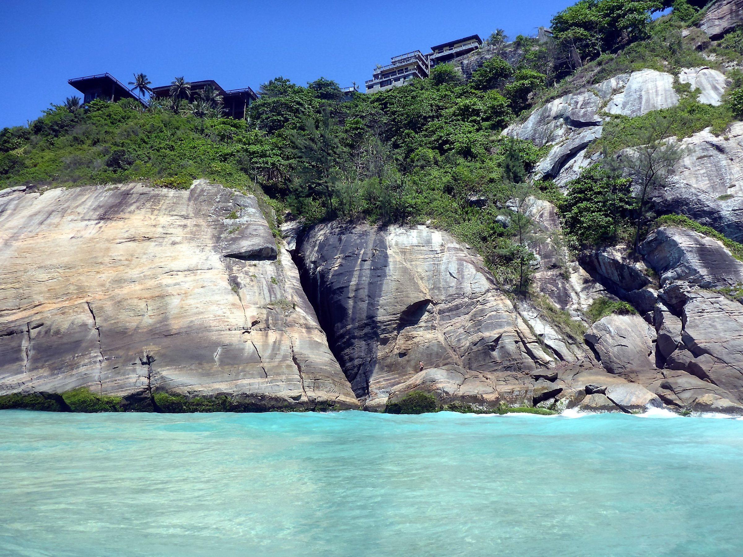 Sea-worn grottoes where the neighborhood's rock wall meets the Atlantic.